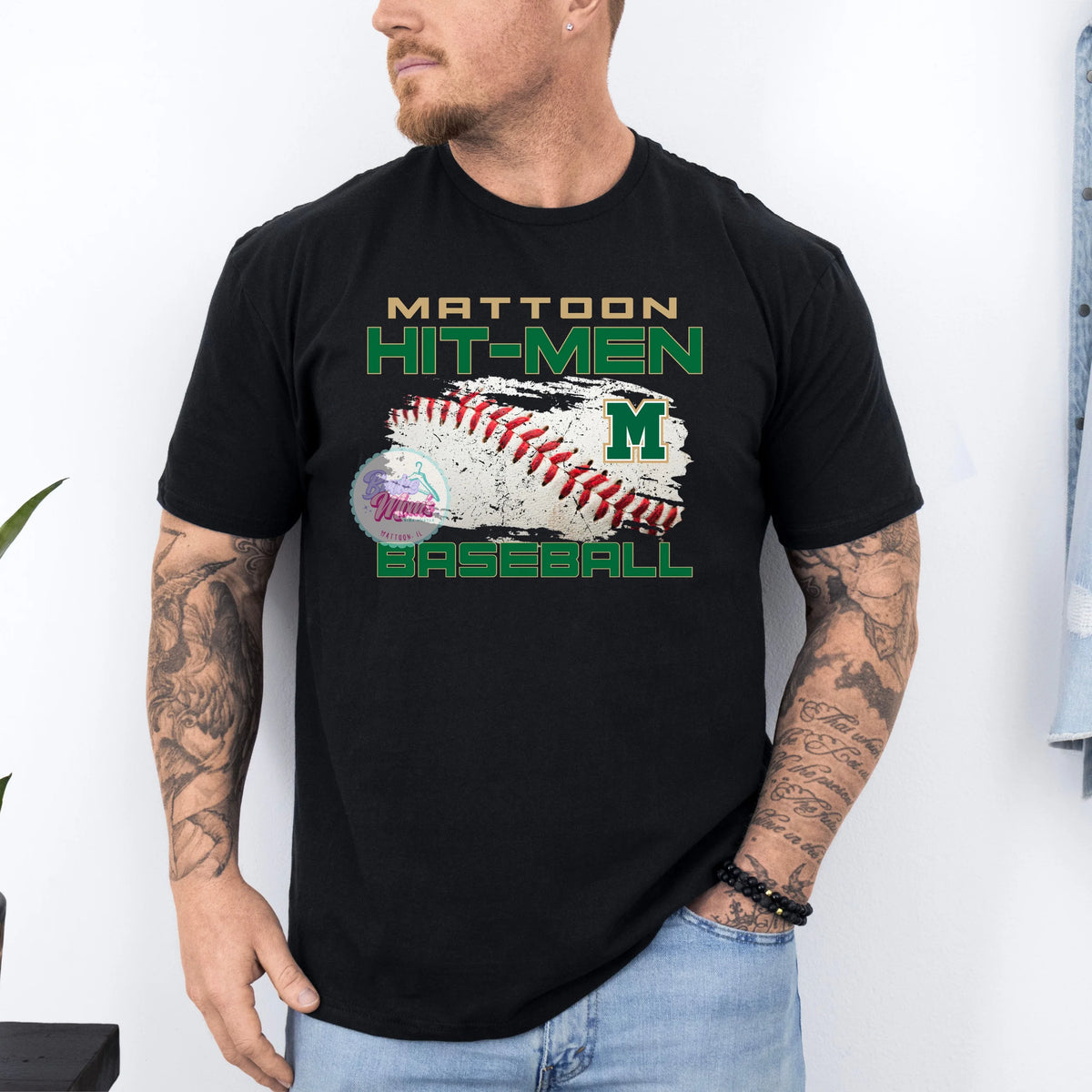 Mattoon Hit-Men Distressed Seam Logo Mens Tee