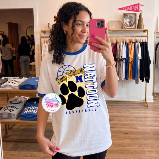 Lady Wildcats Paw Distressed Basketball Ringer Tee